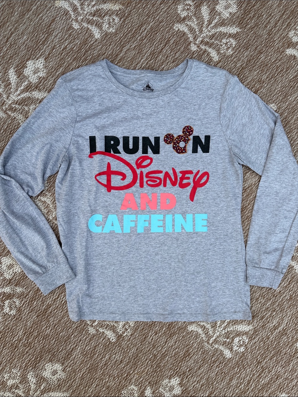 Disney Gray Long Sleeve Tee with Red, Black, Pink & Aqua Graphic